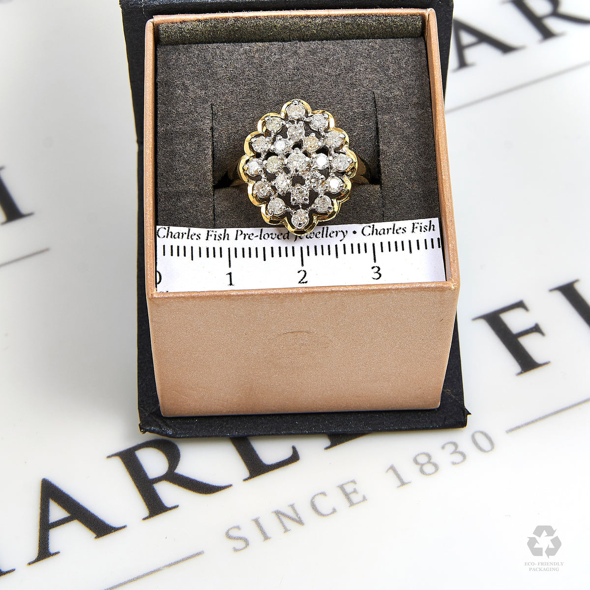 Pre-Owned 9ct Gold Oval Diamond Cluster Ring Size O