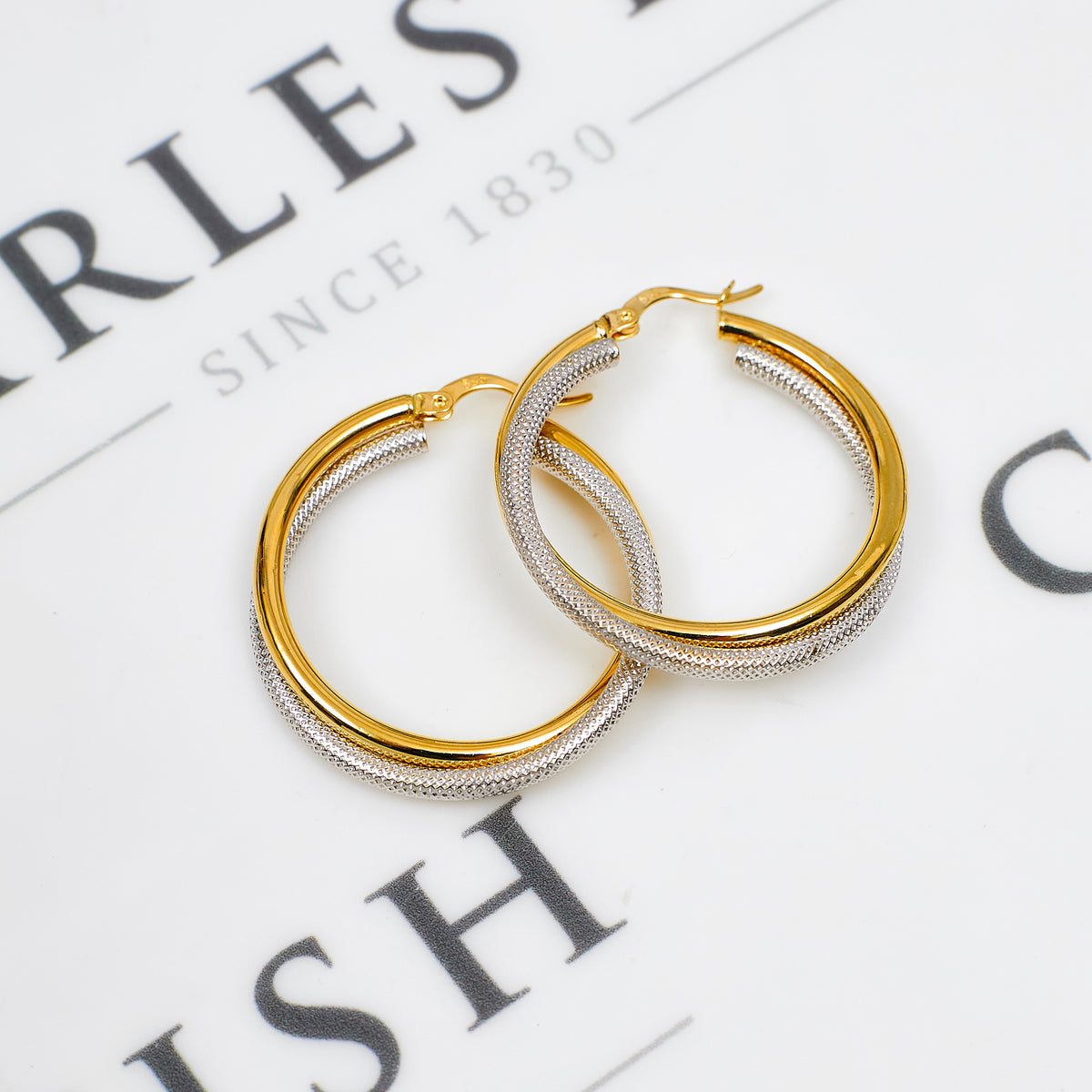 Pre-Owned 14ct Gold 2 Tone Creole Hoop Earrings