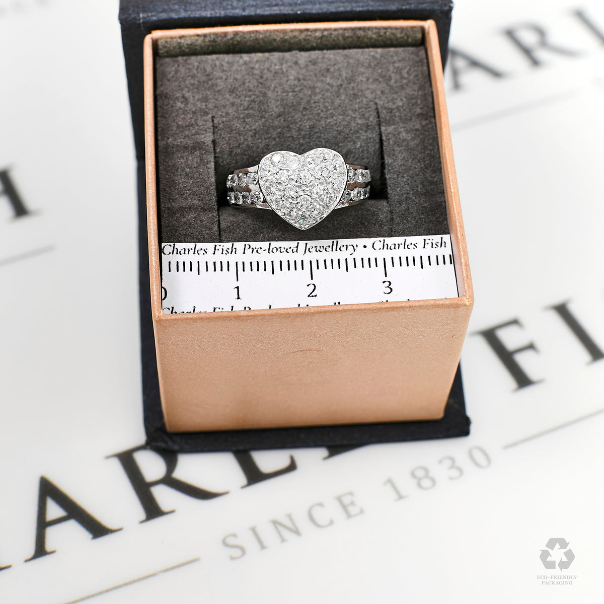 Pre-Owned 9ct White Gold Multi CZ Heart Ring Size K