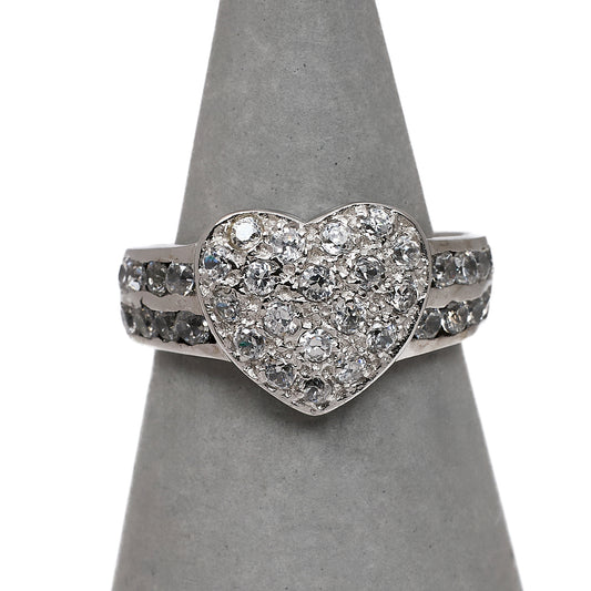 Pre-Owned 9ct White Gold Multi CZ Heart Ring Size K