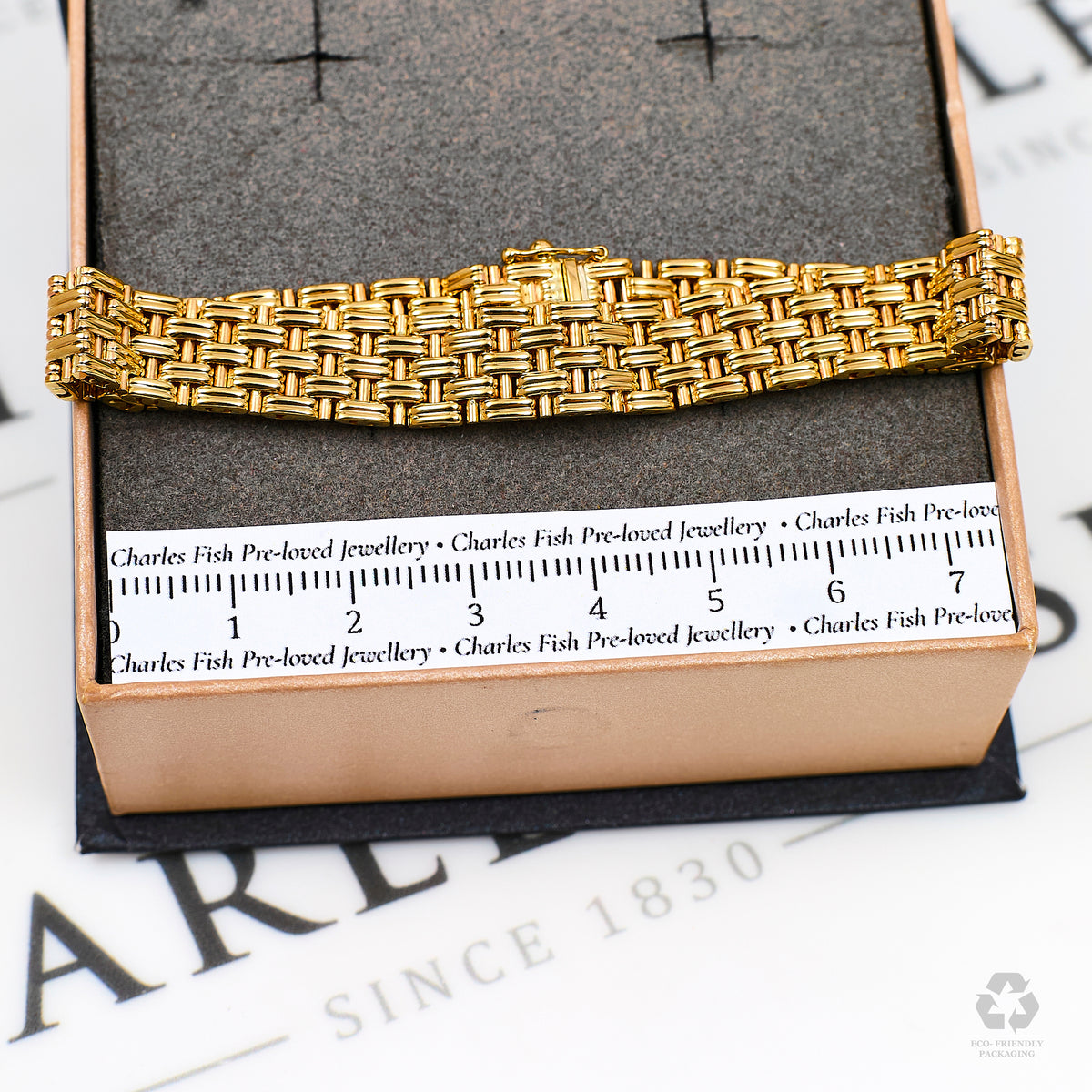 Pre-Owned 9ct Gold Brick Link Bracelet 7 Inch