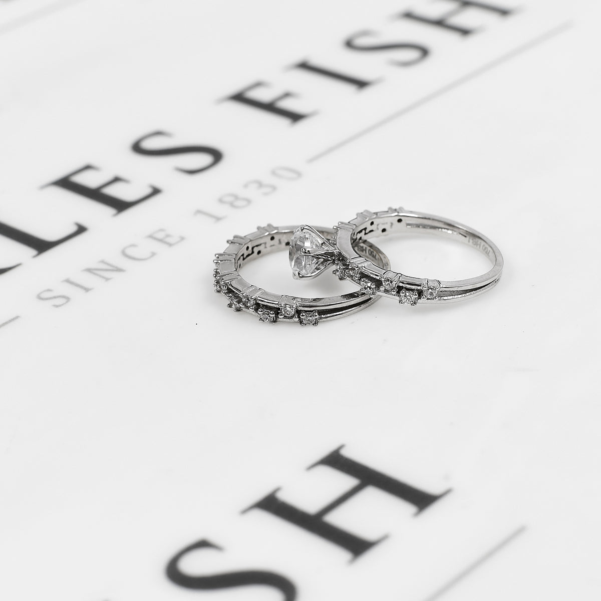 Pre-Owned 18ct White Gold CZ 2 Ring SET Size J.5 & K