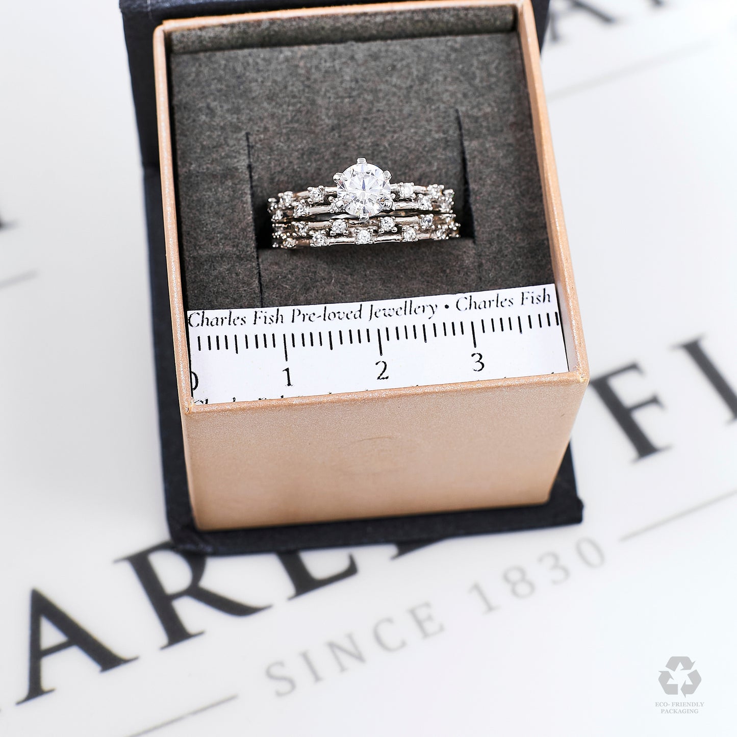 Pre-Owned 18ct White Gold CZ 2 Ring SET Size J.5 & K