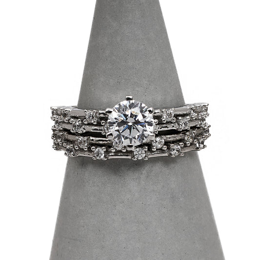 Pre-Owned 18ct White Gold CZ 2 Ring SET Size J.5 & K