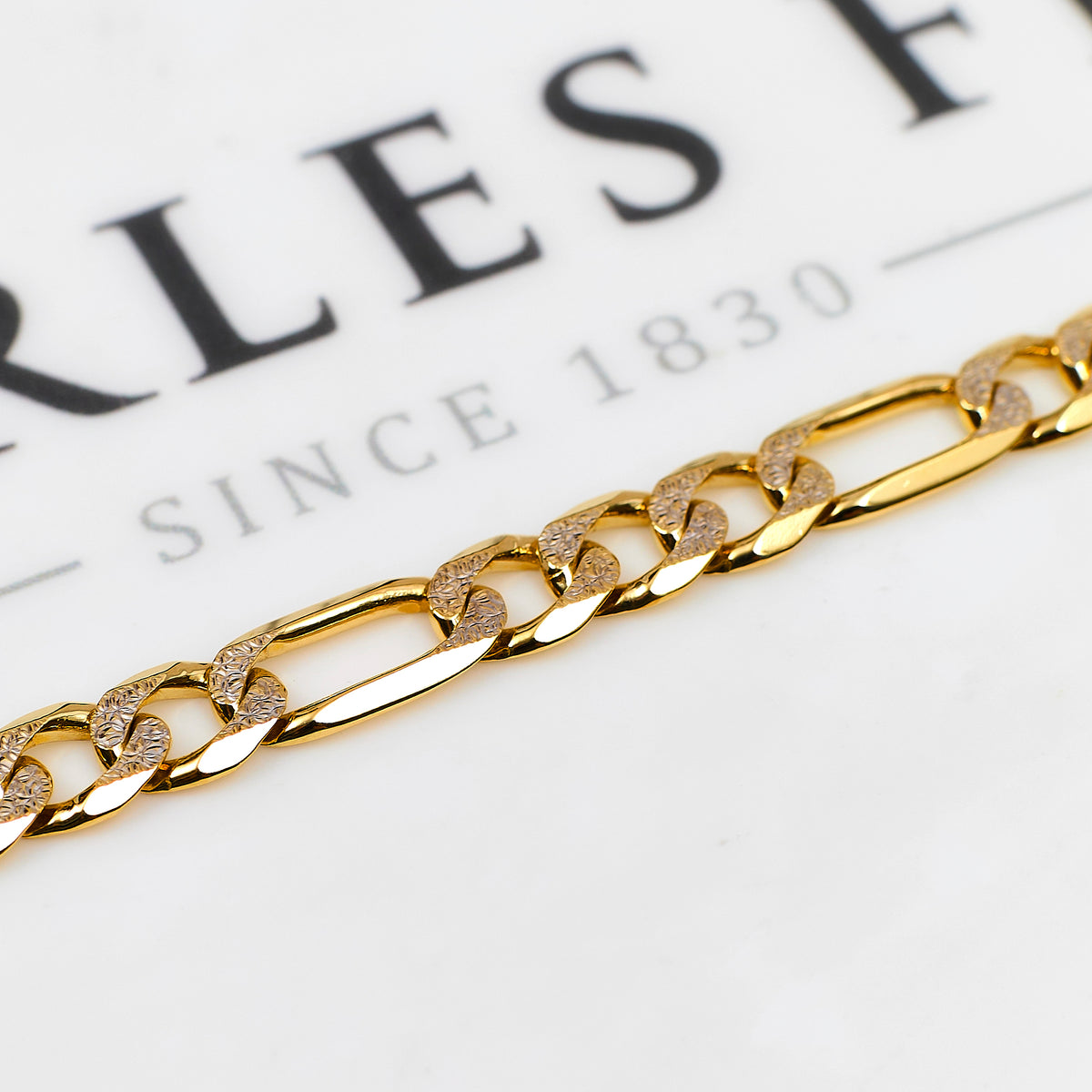 Pre-Owned 9ct Gold 2 Tone Figaro Chain Bracelet 7.5 Inch