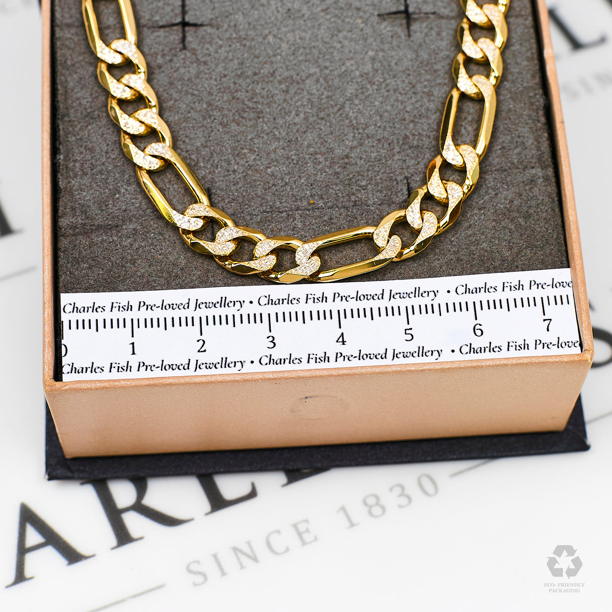 Pre-Owned 9ct Gold 2 Tone Figaro Chain Bracelet 7.5 Inch