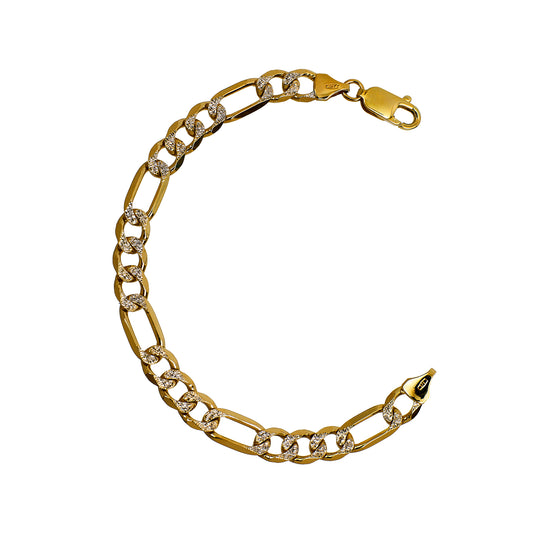 Pre-Owned 9ct Gold 2 Tone Figaro Chain Bracelet 7.5 Inch