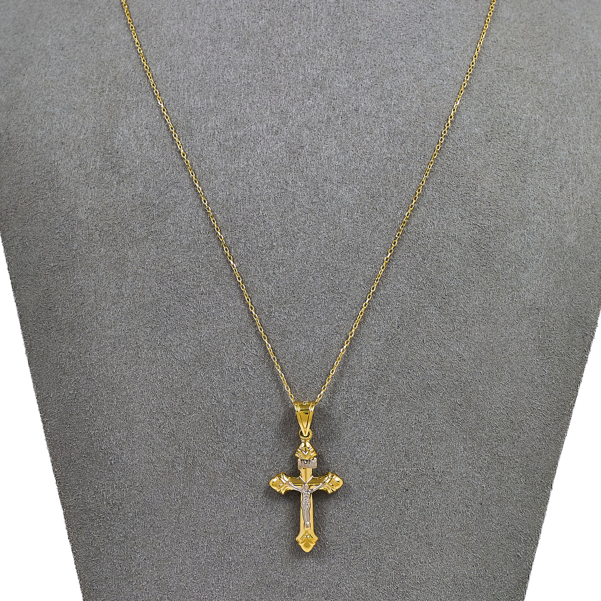 Pre-Owned 14ct Gold 2 Tone Crucifix Pendant & Chain 17 Inch