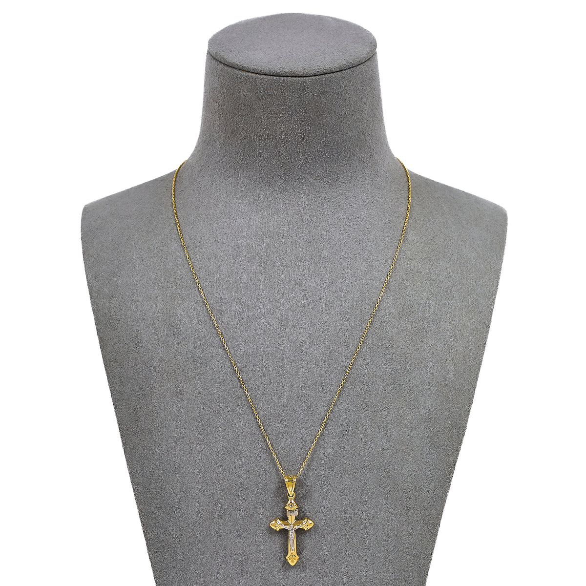 Pre-Owned 14ct Gold 2 Tone Crucifix Pendant & Chain 17 Inch
