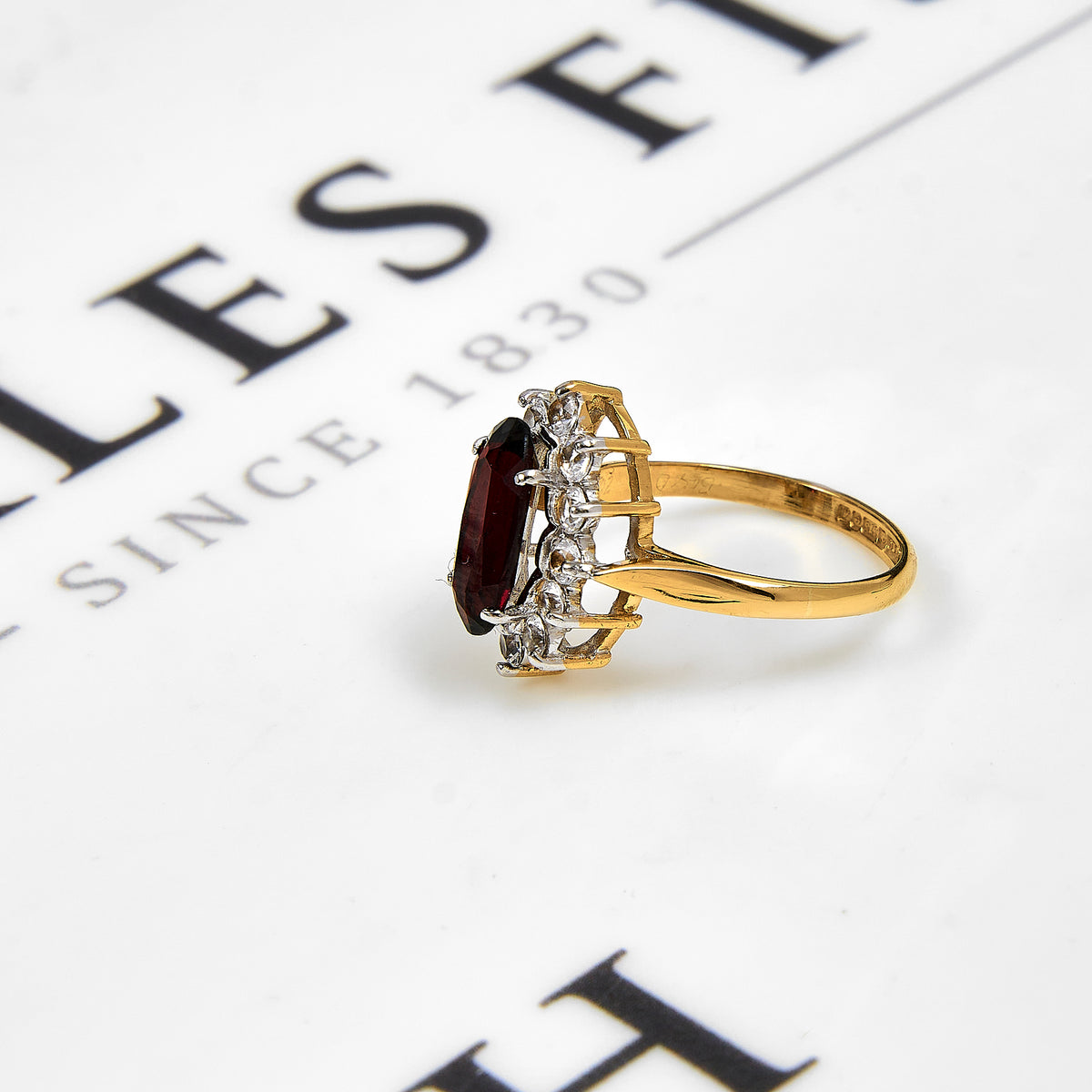 Pre-Owned 9ct Gold Glass Filled Ruby & Diamond Cluster Ring