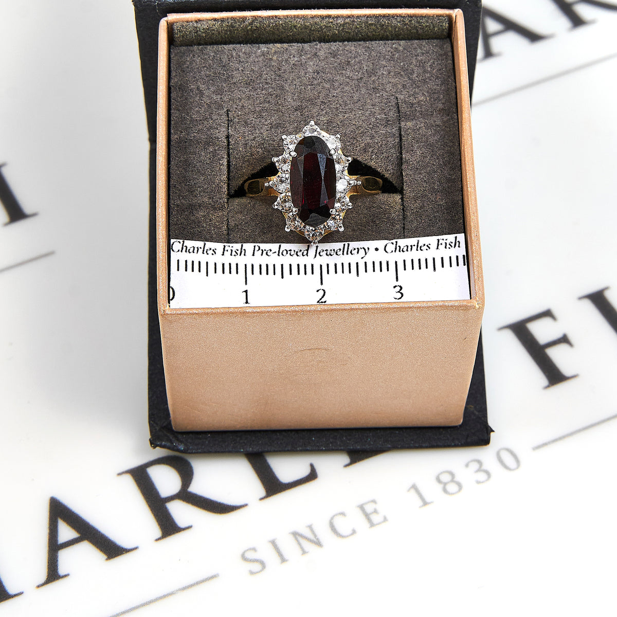 Pre-Owned 9ct Gold Glass Filled Ruby & Diamond Cluster Ring