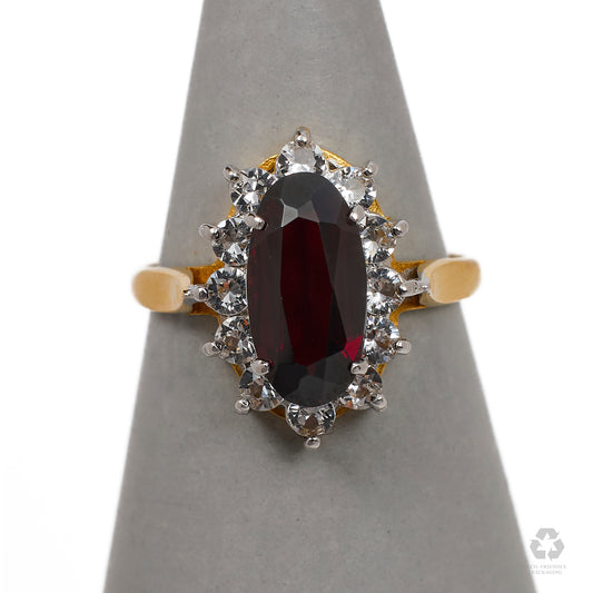 Pre-Owned 9ct Gold Glass Filled Ruby & Diamond Cluster Ring