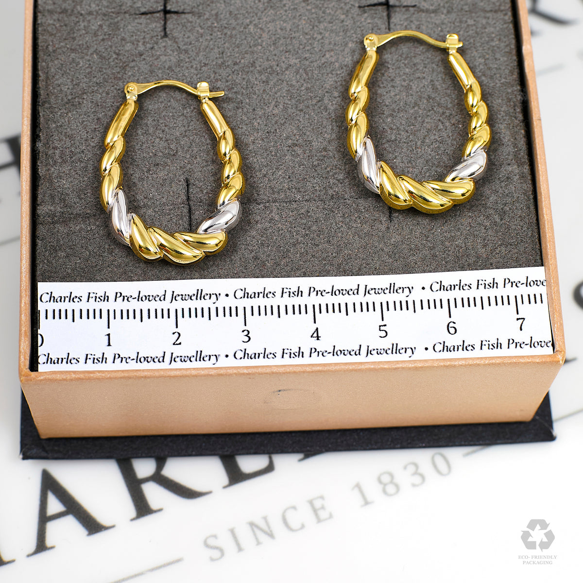Pre-Owned 9ct Gold 2 Tone Twist Design Creole Hoop Earrings