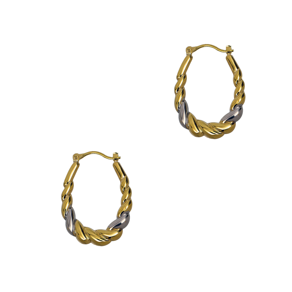 Pre-Owned 9ct Gold 2 Tone Twist Design Creole Hoop Earrings