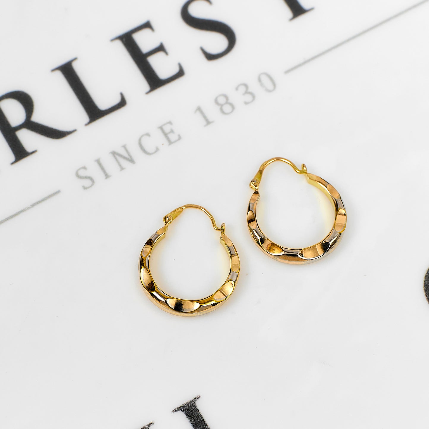 Pre-Owned 9ct Gold Faceted Hoop Earrings