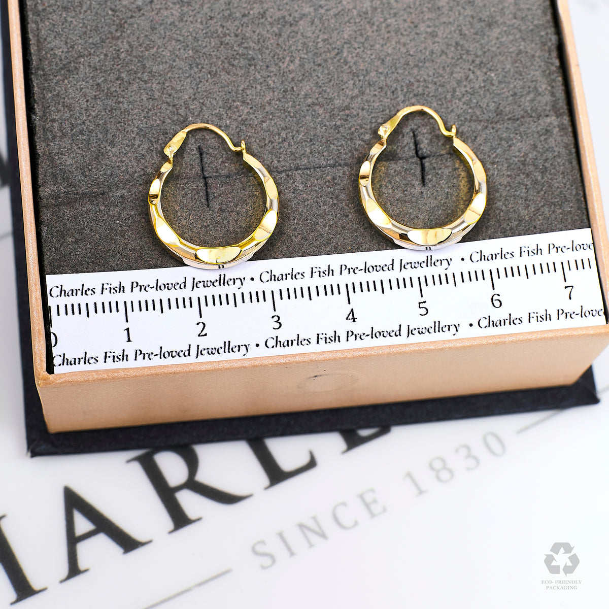 Pre-Owned 9ct Gold Faceted Hoop Earrings