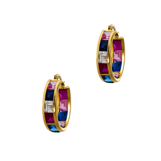 Pre-Owned 18ct Gold Multicoloured CZ Creole Hoop Earrings