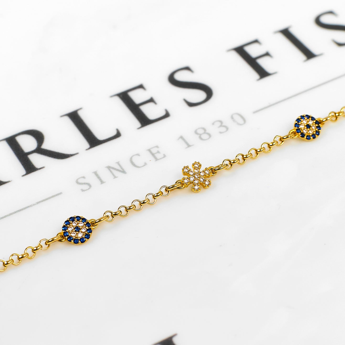 Pre-Owned 14ct CZ Gold Belcher Chain Bracelet 6 Inch