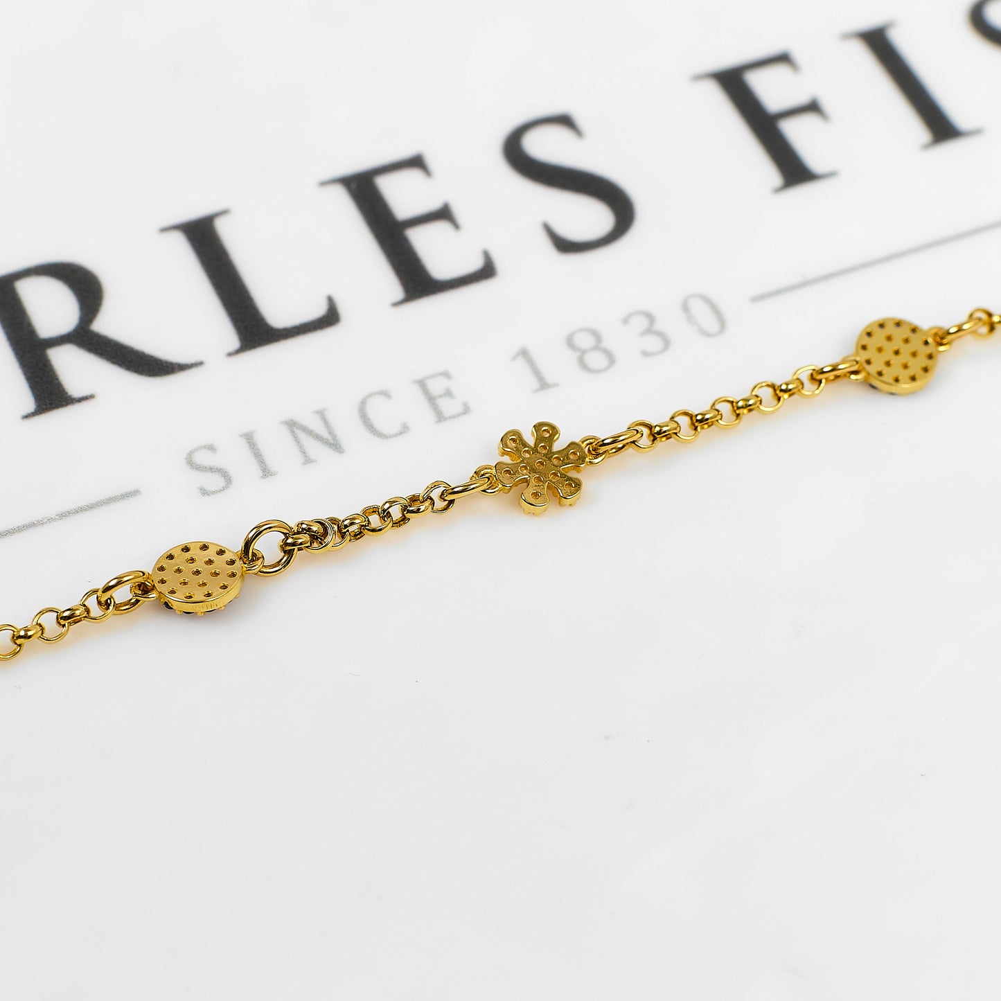 Pre-Owned 14ct CZ Gold Belcher Chain Bracelet 6 Inch