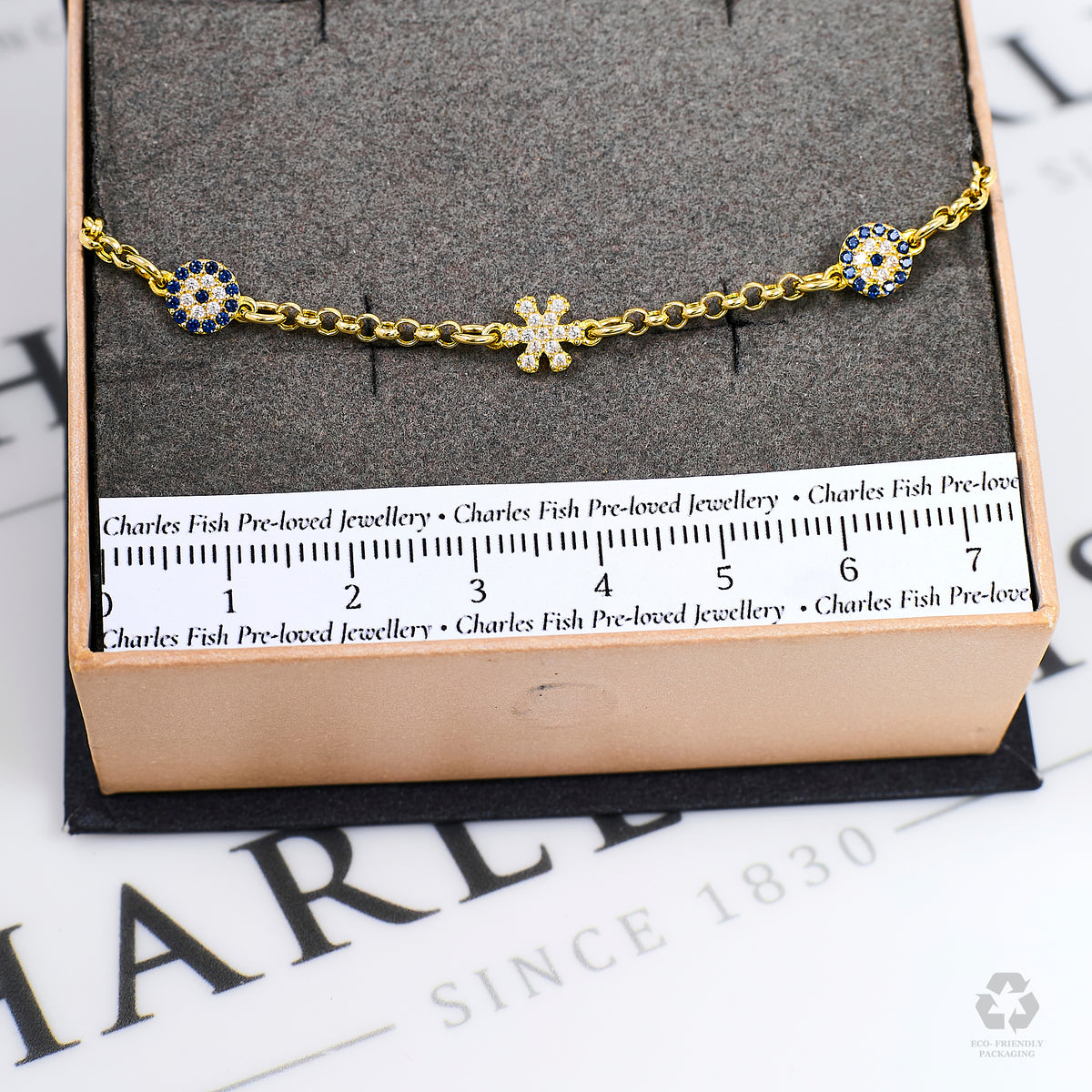 Pre-Owned 14ct CZ Gold Belcher Chain Bracelet 6 Inch