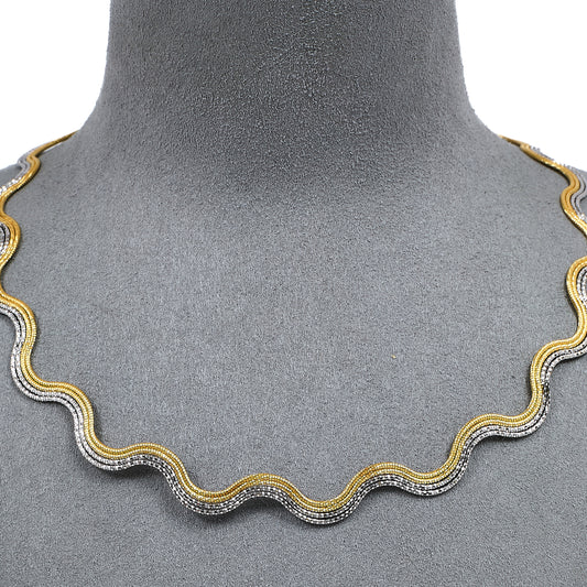 Pre-Owned 18ct Gold 2 Tone Wavy Collar Necklace