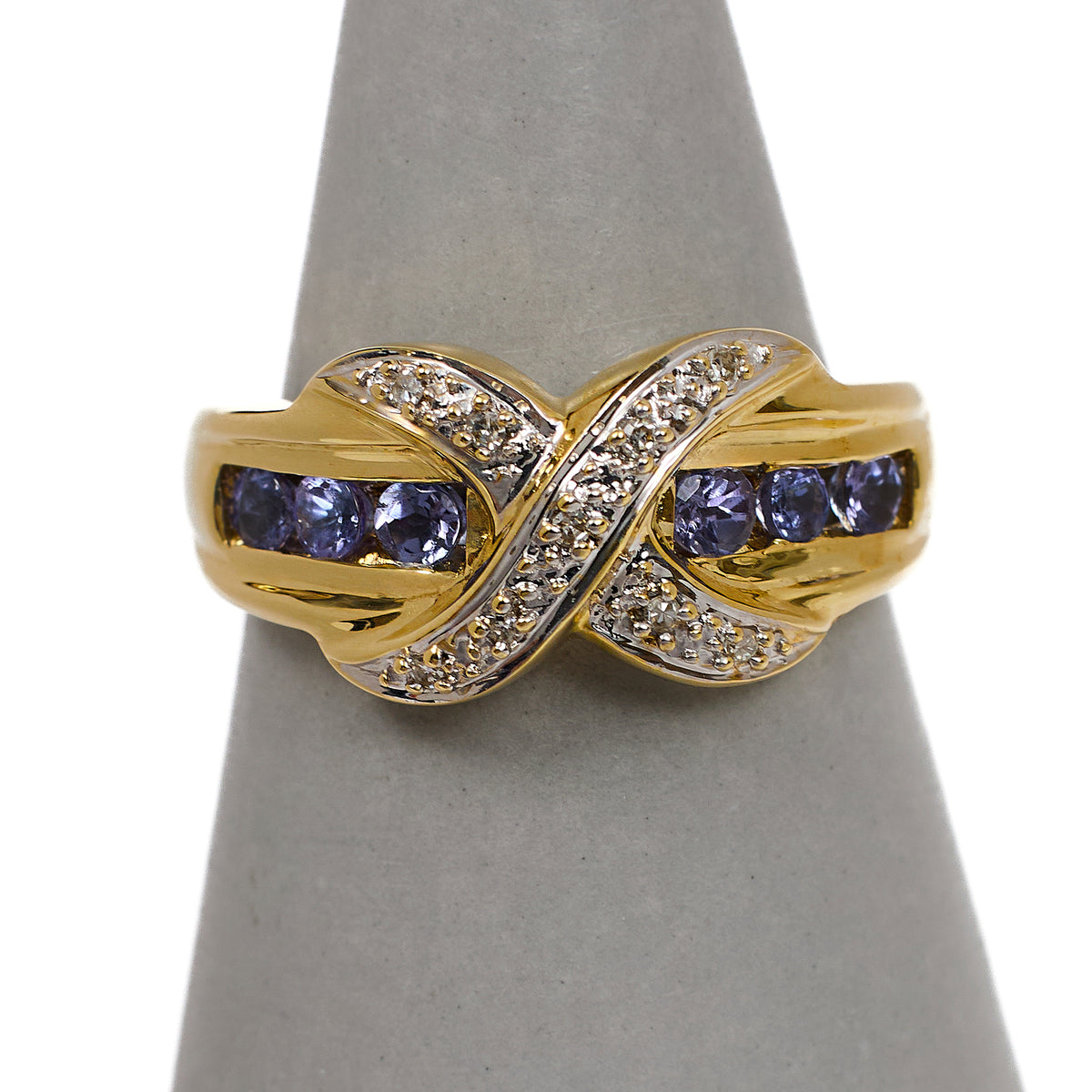 Pre-Owned 9ct Gold Tanzanite & Diamond X Design Ring