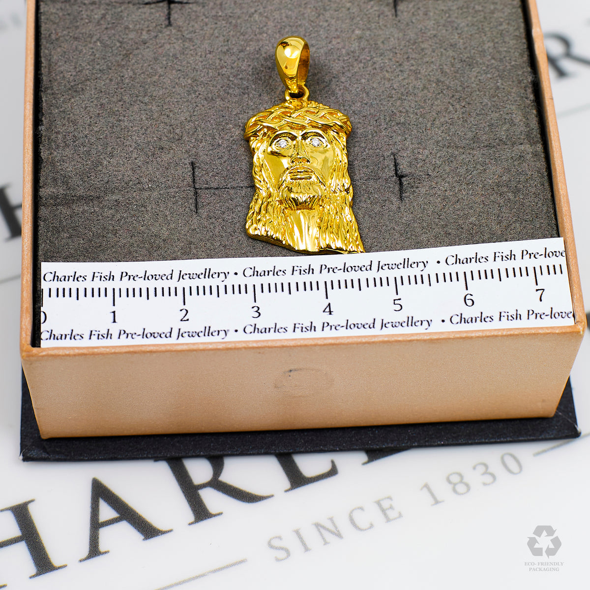 Pre-Owned 18ct Gold Jesus Head Pendant & Diamond Eyes