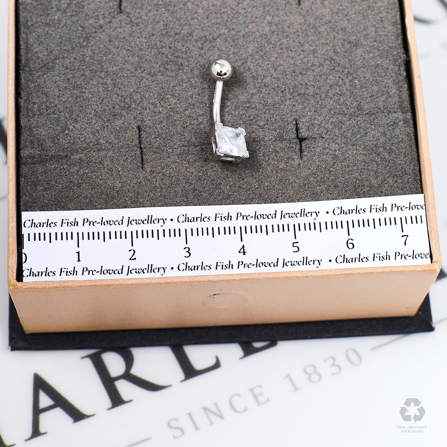 Pre-Owned 9ct White Gold Square CZ Belly Bar