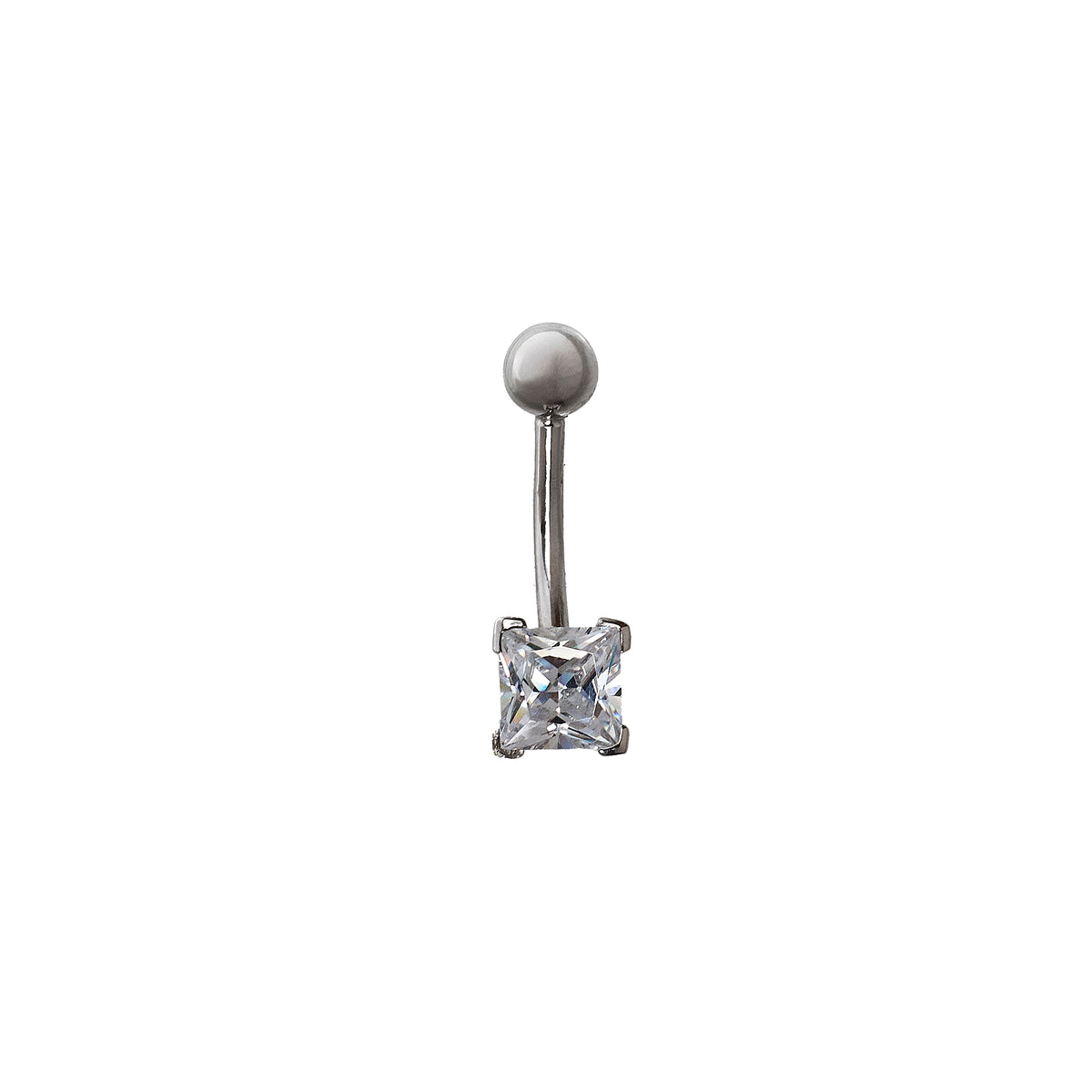 Pre-Owned 9ct White Gold Square CZ Belly Bar
