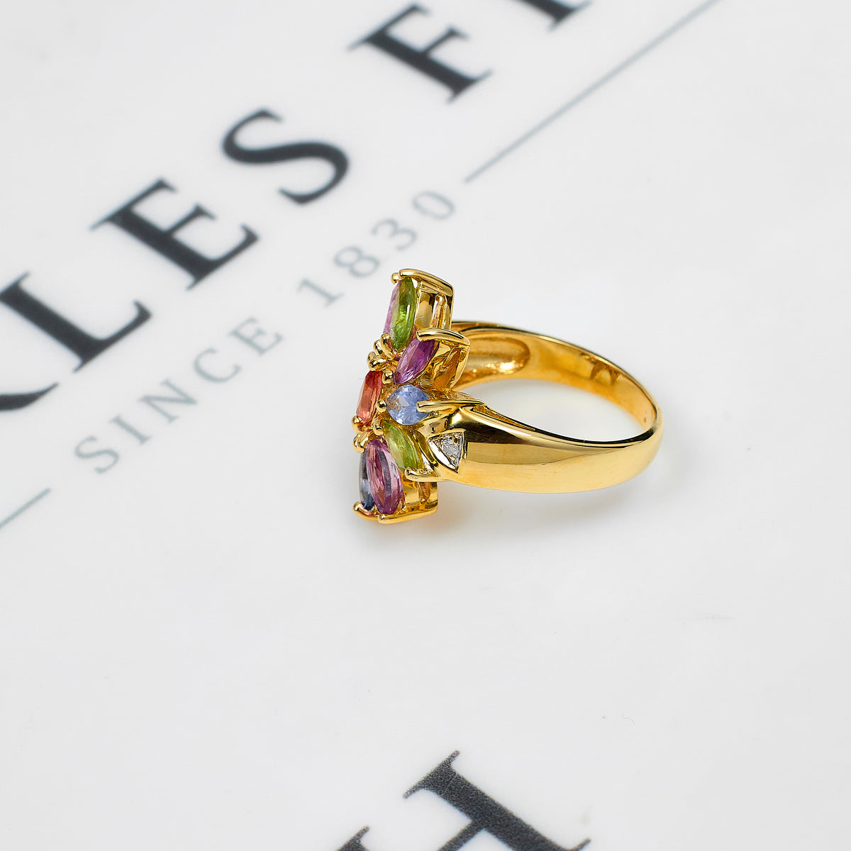Pre-Owned 9ct Gold Sapphire & White Zircon Cluster Ring