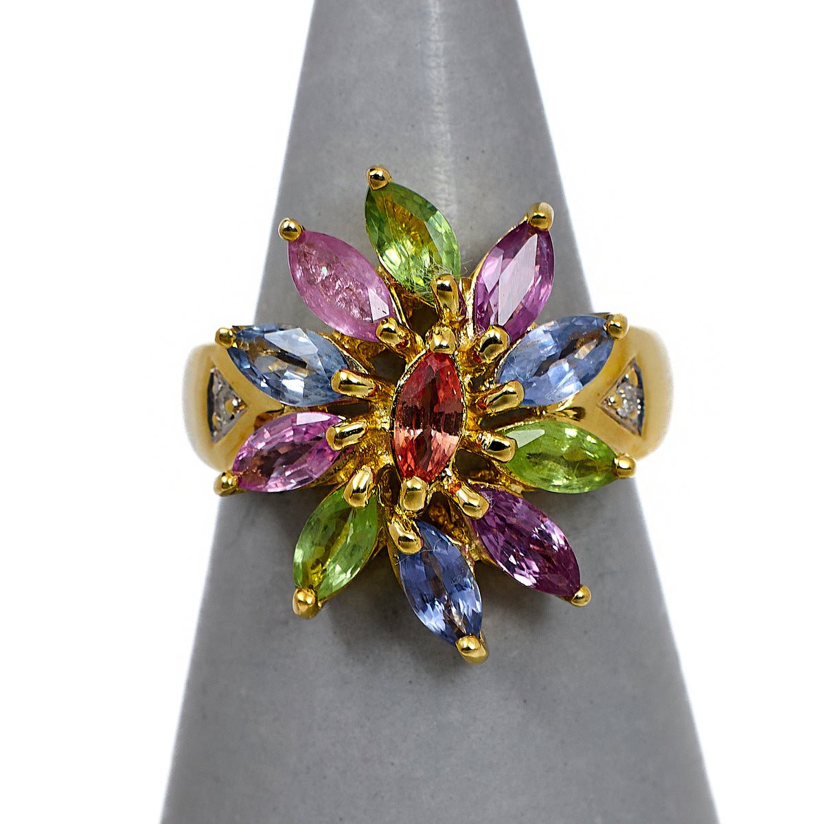 Pre-Owned 9ct Gold Sapphire & White Zircon Cluster Ring