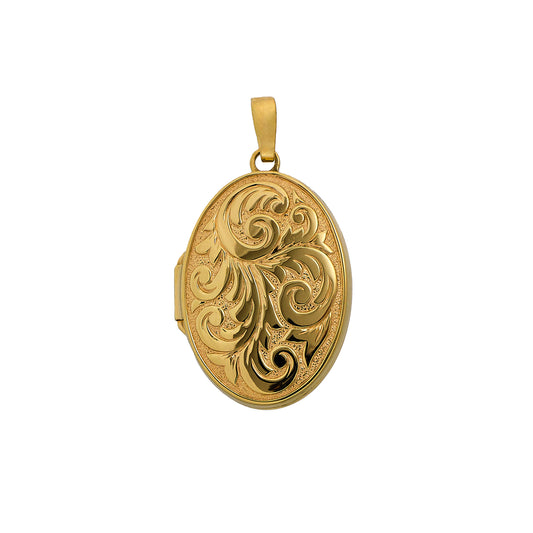 Pre-Owned 9ct Gold Oval Patterned Locket Pendant