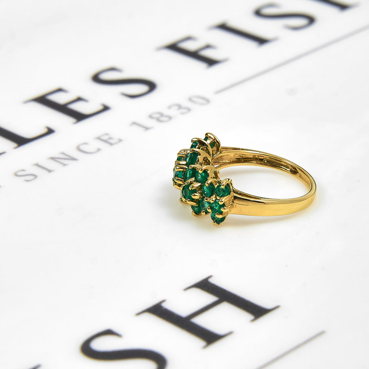 Pre-Owned 9ct Gold Triple Emerald Cluster Ring Size K