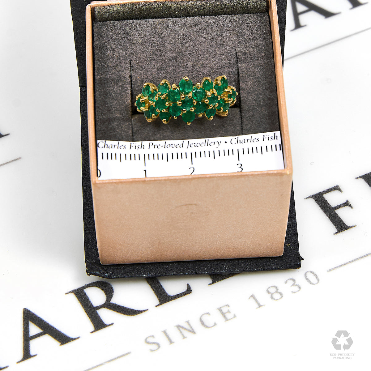 Pre-Owned 9ct Gold Triple Emerald Cluster Ring Size K