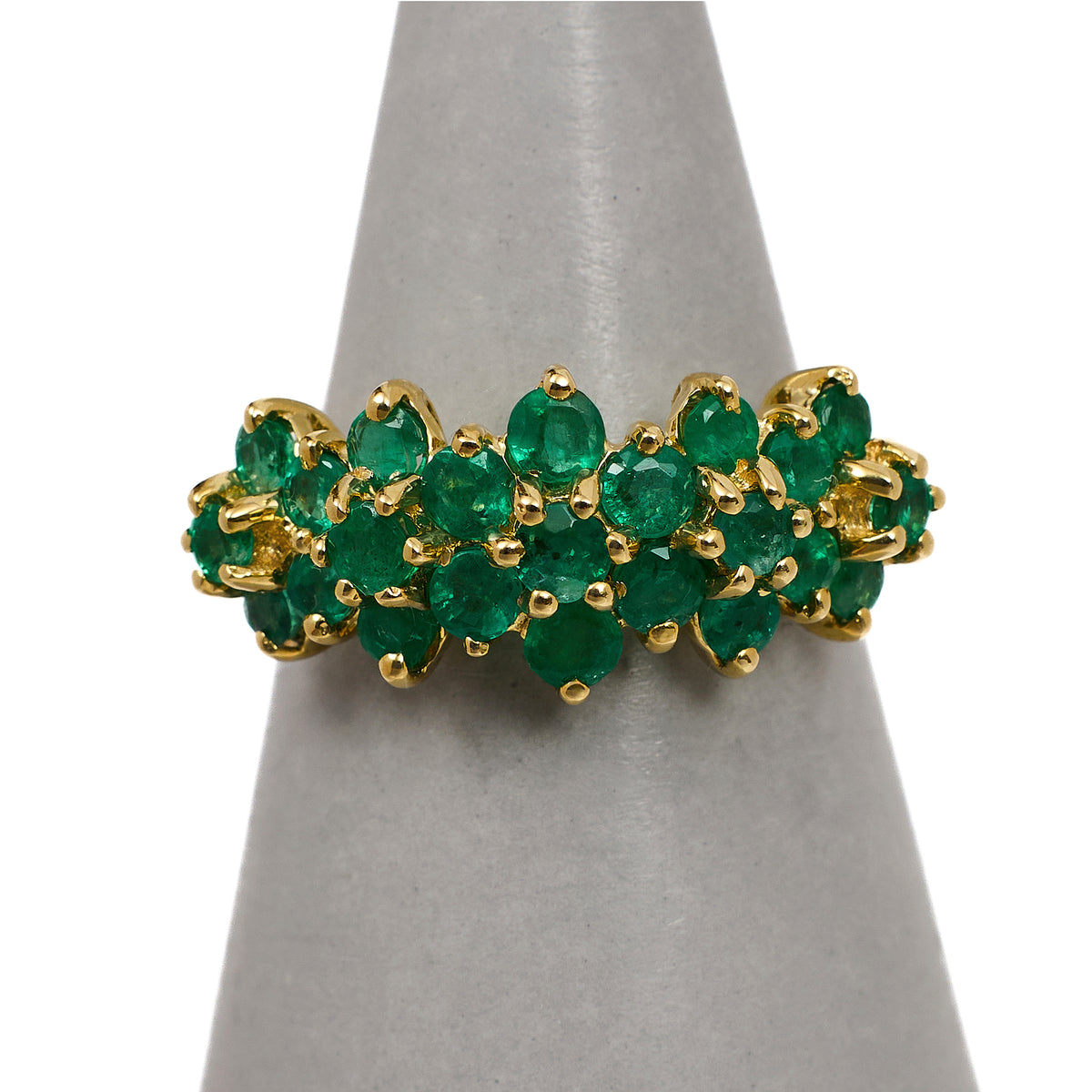 Pre-Owned 9ct Gold Triple Emerald Cluster Ring Size K
