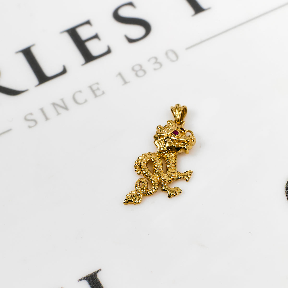Pre-Owned 9ct Gold Dragon Pendant & Synthetic Stone Eyes
