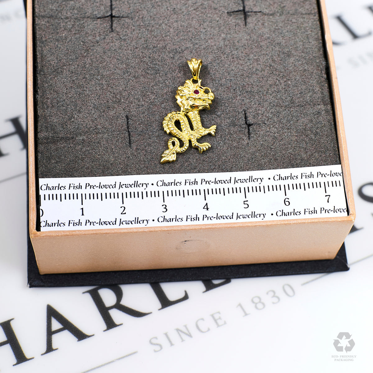 Pre-Owned 9ct Gold Dragon Pendant & Synthetic Stone Eyes