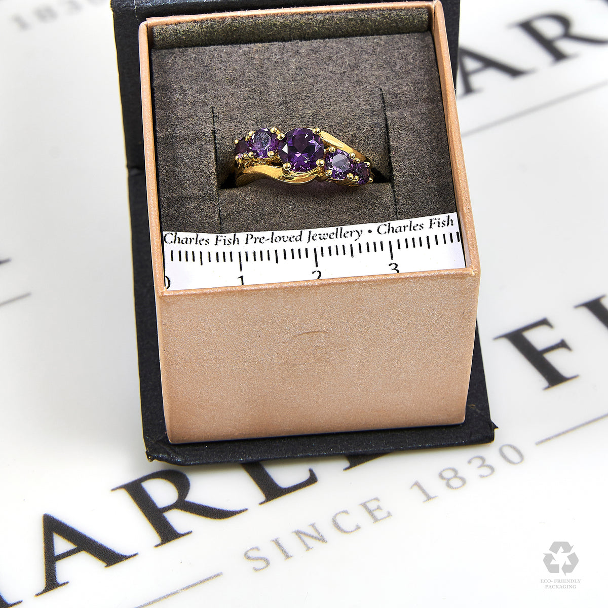 Pre-Owned 9ct Gold 5 Amethyst Dress Ring Size K