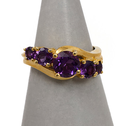Pre-Owned 9ct Gold 5 Amethyst Dress Ring Size K