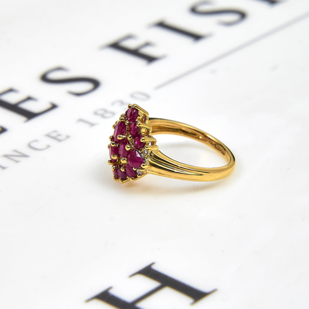 Pre-Owned 9ct Gold Glass-Filled Ruby & Diamond Cluster Ring