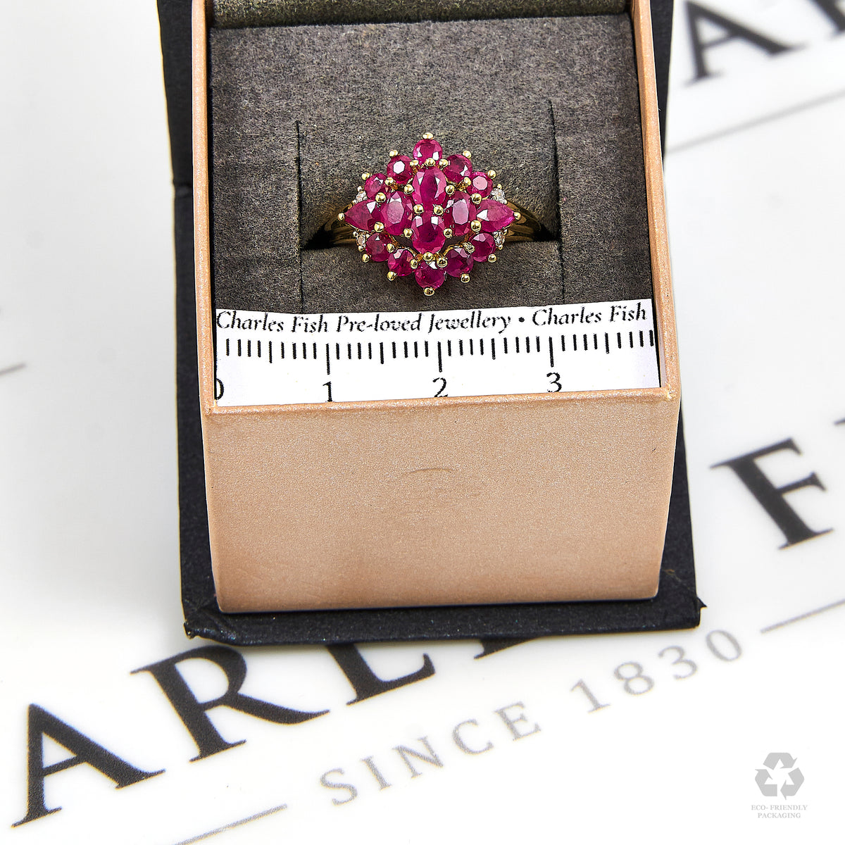 Pre-Owned 9ct Gold Glass-Filled Ruby & Diamond Cluster Ring