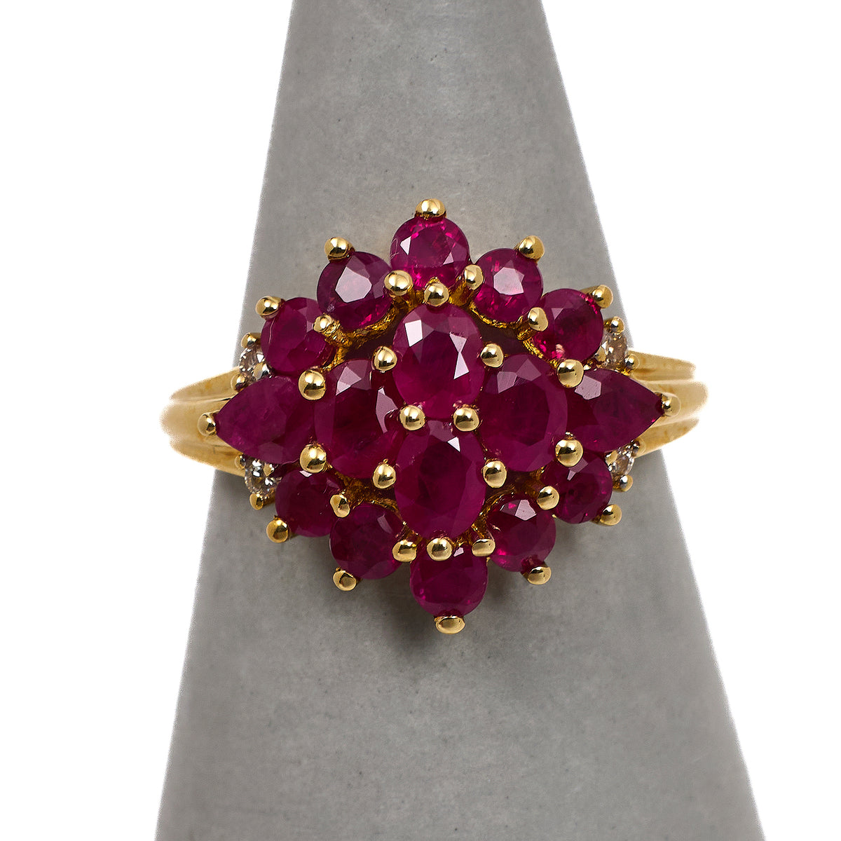 Pre-Owned 9ct Gold Glass-Filled Ruby & Diamond Cluster Ring
