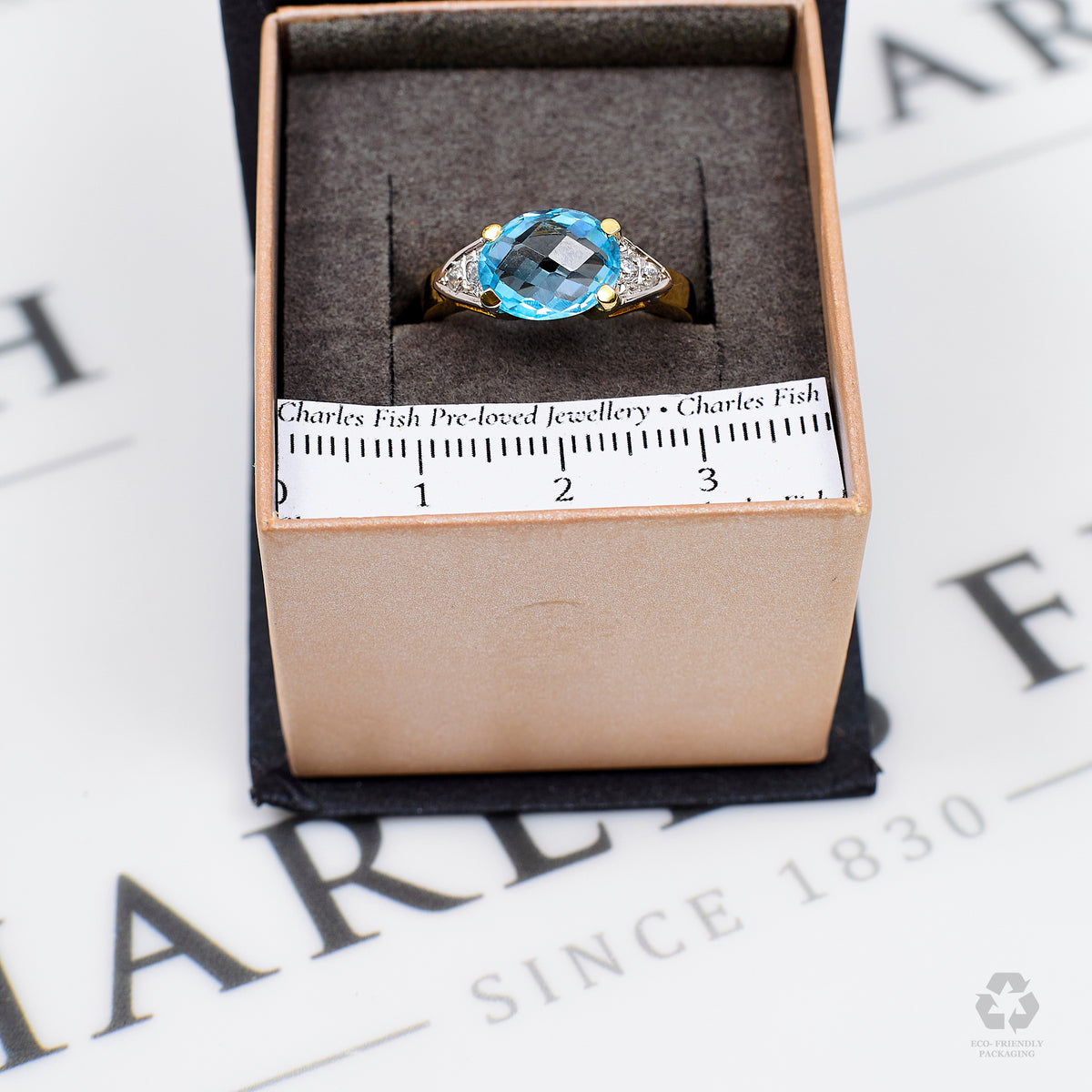 Pre-Owned 9ct Gold Oval Topaz & Diamond Ring Size N