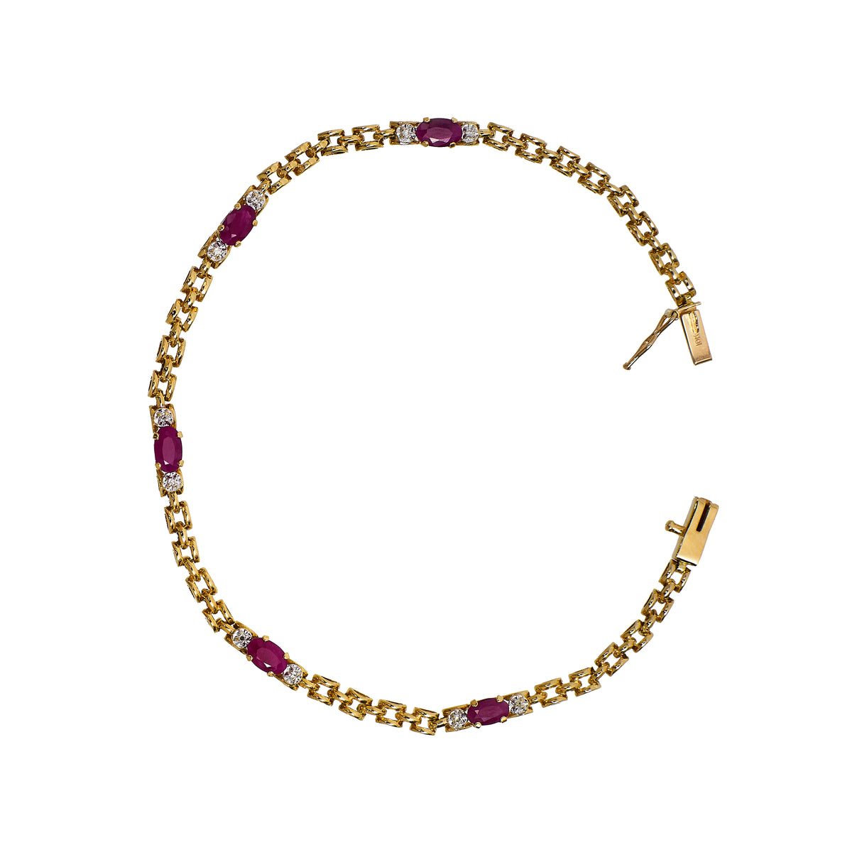 Pre-Owned 9ct Gold Glass Filled Ruby & Diamond Bracelet