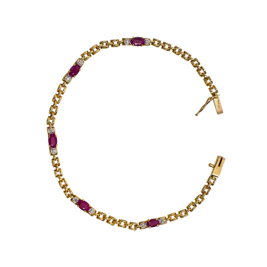 Pre-Owned 9ct Gold Glass Filled Ruby & Diamond Bracelet