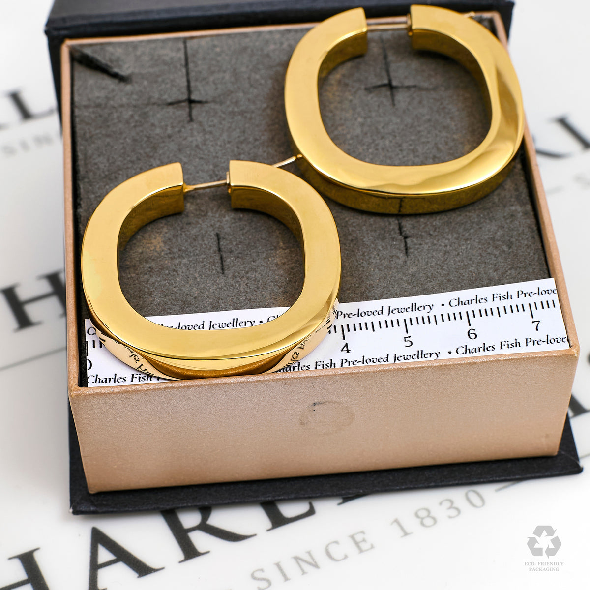 Pre-Owned 18ct Gold Squared Creole Hoop Earrings