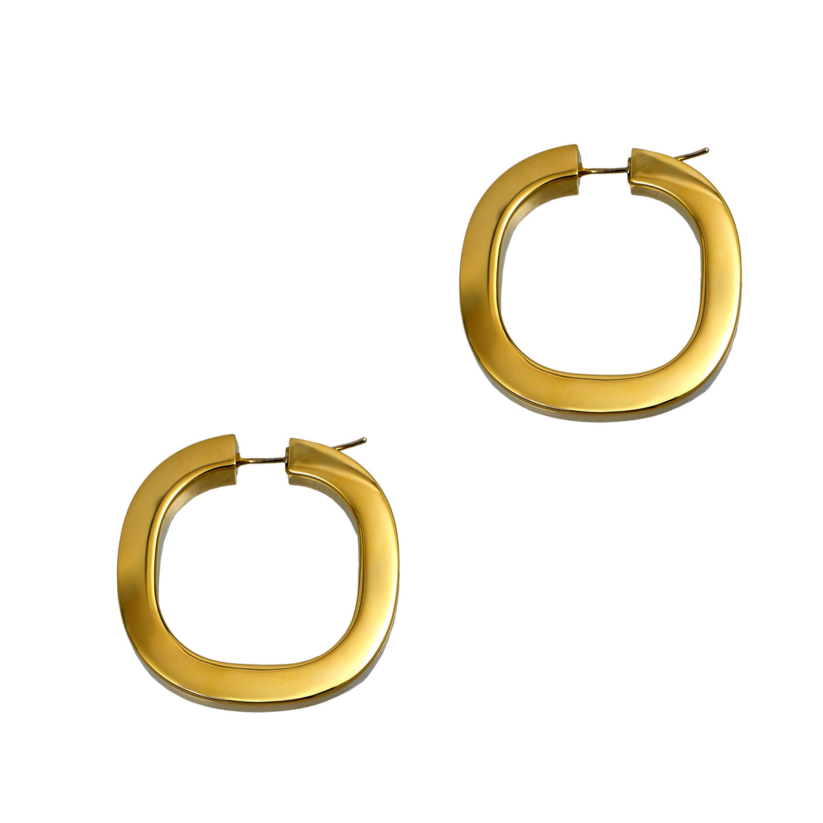 Pre-Owned 18ct Gold Squared Creole Hoop Earrings