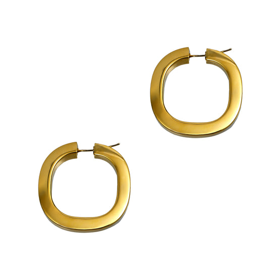 Pre-Owned 18ct Gold Squared Creole Hoop Earrings