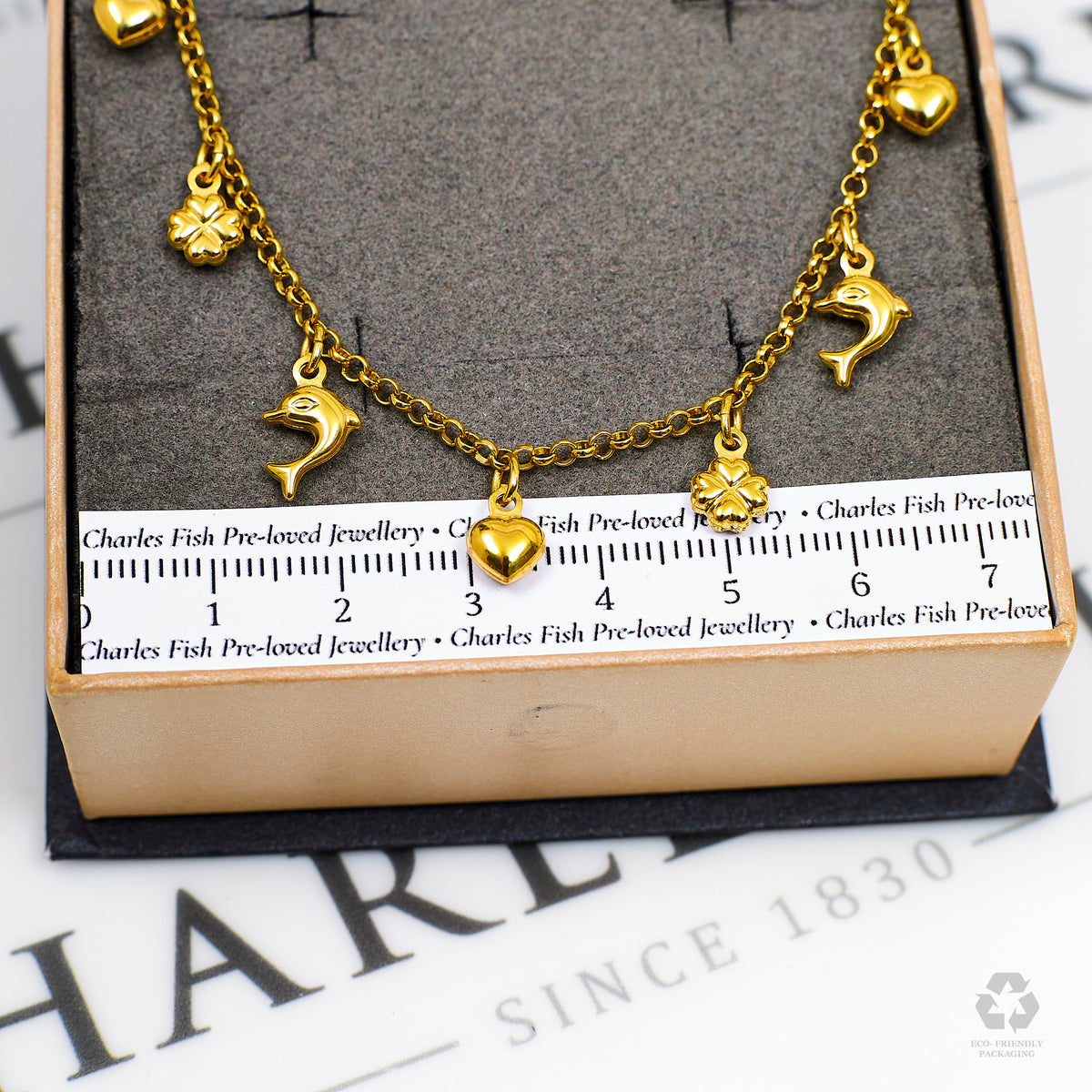 Pre-Owned 18ct Gold Belcher Chain Bracelet & 9 Charms 7 Inch