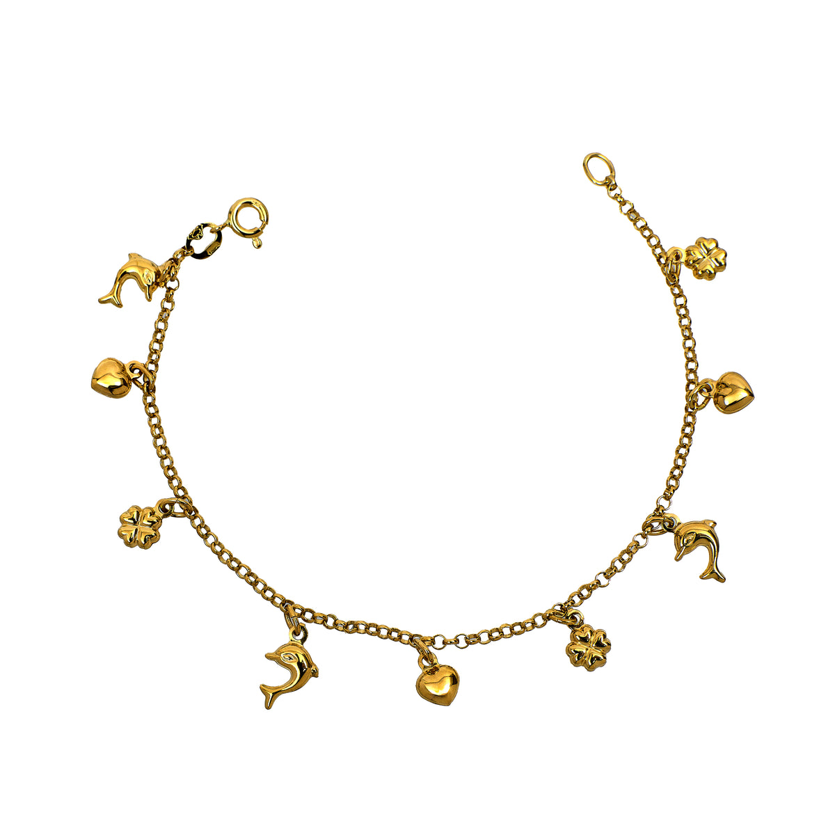 Pre-Owned 18ct Gold Belcher Chain Bracelet & 9 Charms 7 Inch
